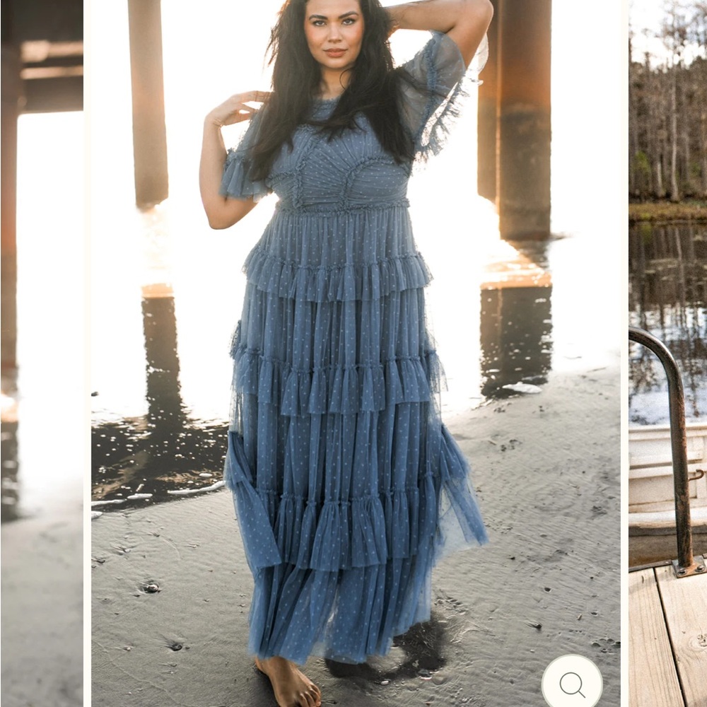 Ivy City Co Bohemian Bridesmaid Whimsical Maxi Dress L/XL in Slate Blue